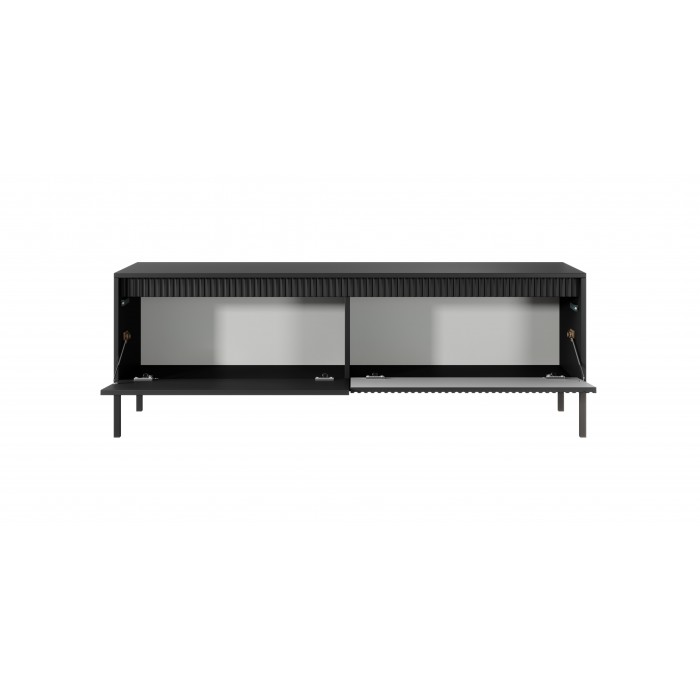 Schmaler RTV-Schrank TV-Tisch mit geriffelte Fronten SENSO 153 x 53 cm Schwarz