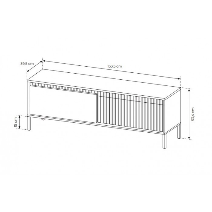 Schmaler RTV-Schrank TV-Tisch mit geriffelte Fronten SENSO 153 x 53 cm Schwarz