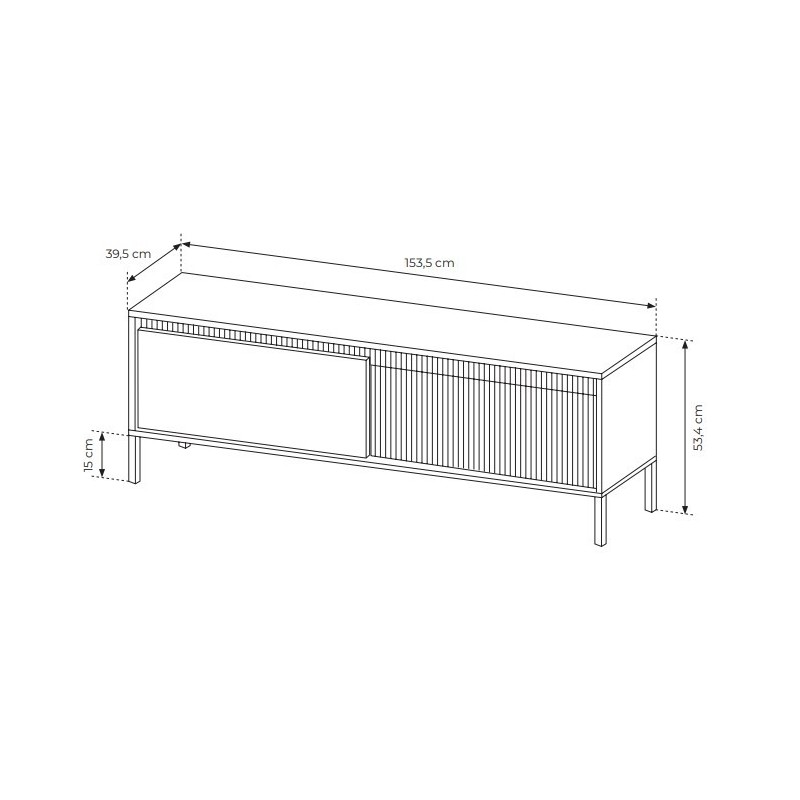 Schmaler RTV-Schrank TV-Tisch mit geriffelte Fronten SENSO 153 x 53 cm Schwarz 7/9