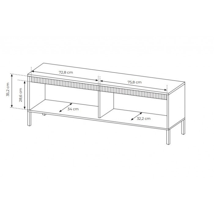 Schmaler RTV-Schrank TV-Tisch mit geriffelte Fronten SENSO 153 x 53 cm Schwarz