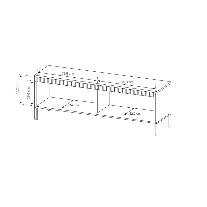 Schmaler RTV-Schrank TV-Tisch mit geriffelte Fronten SENSO 153 x 53 cm Schwarz 8/9