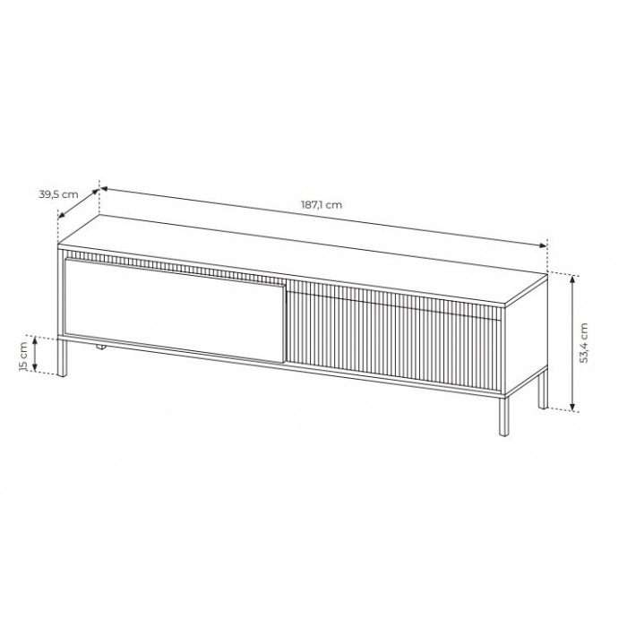 Breiter RTV-Schrank TV-Tisch geriffelte Fronten SENSO 187 x 53 cm Schwarz