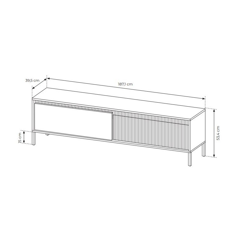 Breiter RTV-Schrank TV-Tisch geriffelte Fronten SENSO 187 x 53 cm Schwarz 7/9