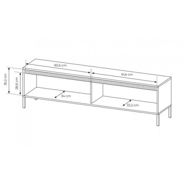 Breiter RTV-Schrank TV-Tisch geriffelte Fronten SENSO 187 x 53 cm Schwarz