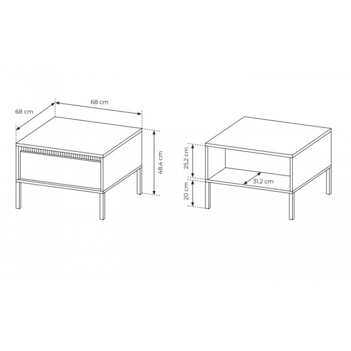 Klein Couchtisch Kaffetisch mit geriffelten Fronten und Schublade SENSO 68 x 48 cm Schwarz