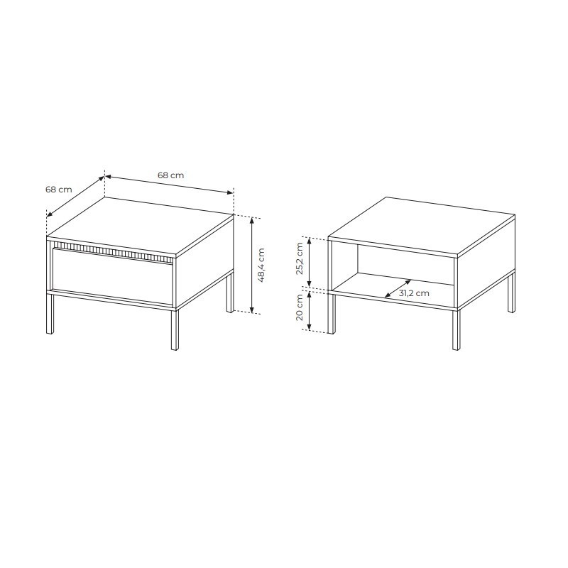 Klein Couchtisch Kaffetisch mit geriffelten Fronten und Schublade SENSO 68 x 48 cm Schwarz 7/9