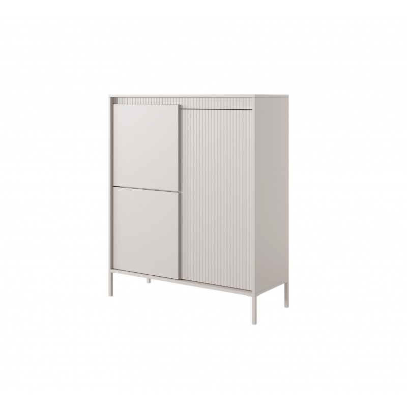 Hohe Kommode mit geriffelten Fronten SENSO 103 x 123 cm Beige