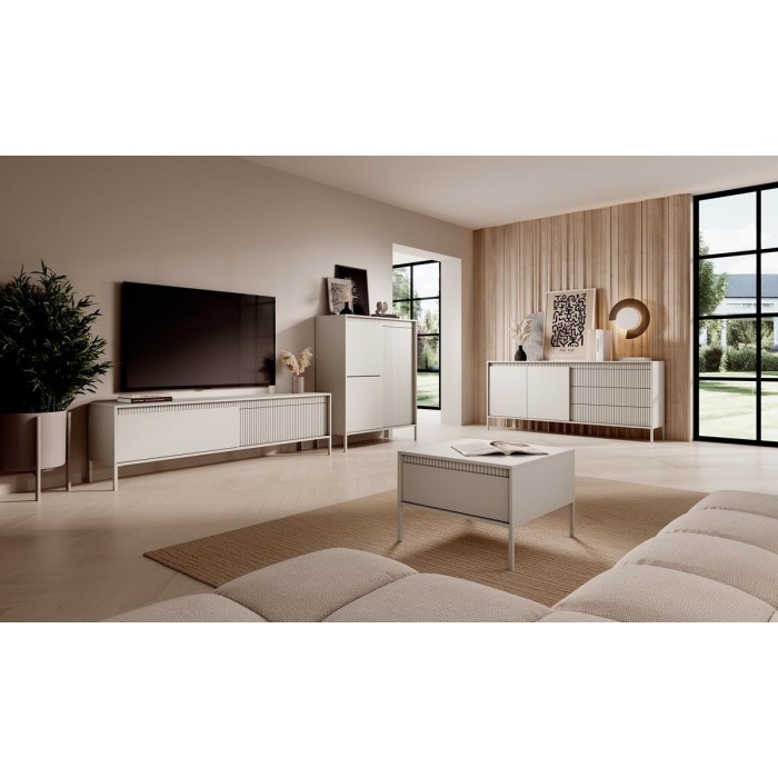 Breite Kommode geriffelte Fronten SENSO 153 x 81 cm Beige