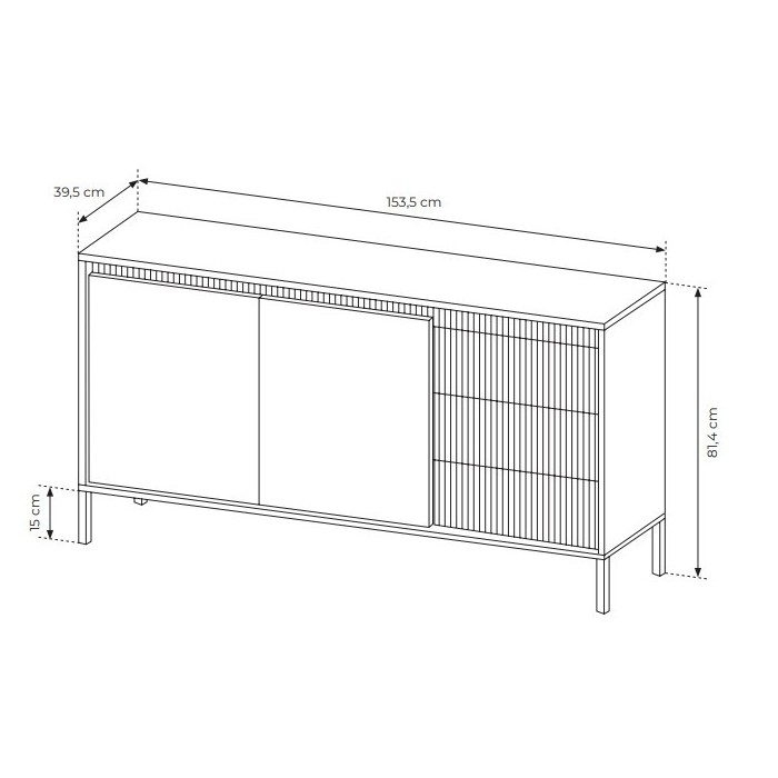 Breite Kommode geriffelte Fronten SENSO 153 x 81 cm Beige