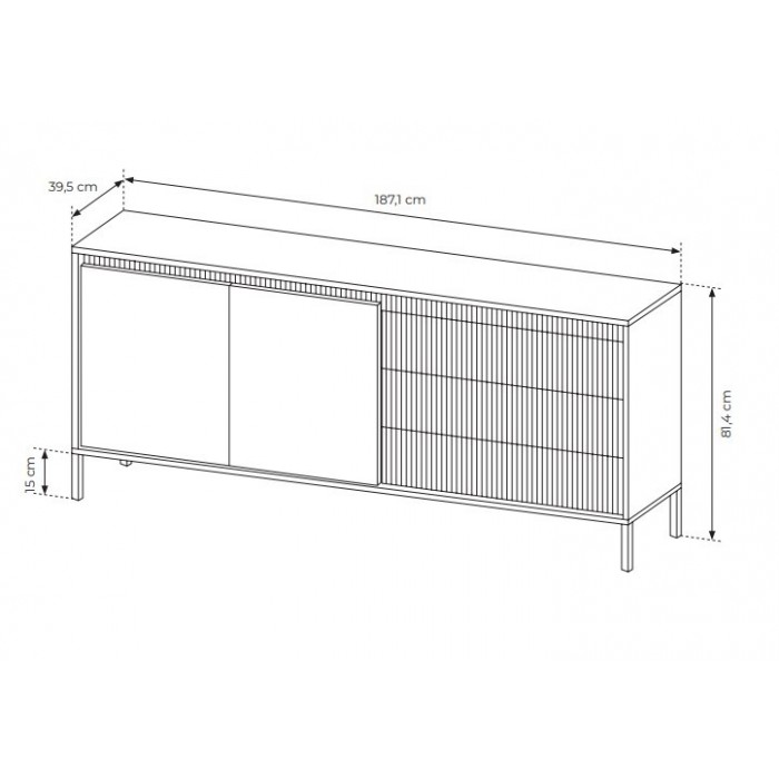 Breite Kommode geriffelten Fronten große Schubladen SENSO 187 x 81 cm Beige