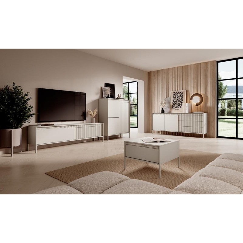 RTV-Schrank TV-Tisch mit geriffelte Fronten SENSO 153 x 53 Beige 6/9