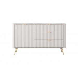 Eintürige Kommode mit 3 Schubladen Geriffelt Fronten Goldbeine Goldgriffe LANTE Beige 138 cm 3/9