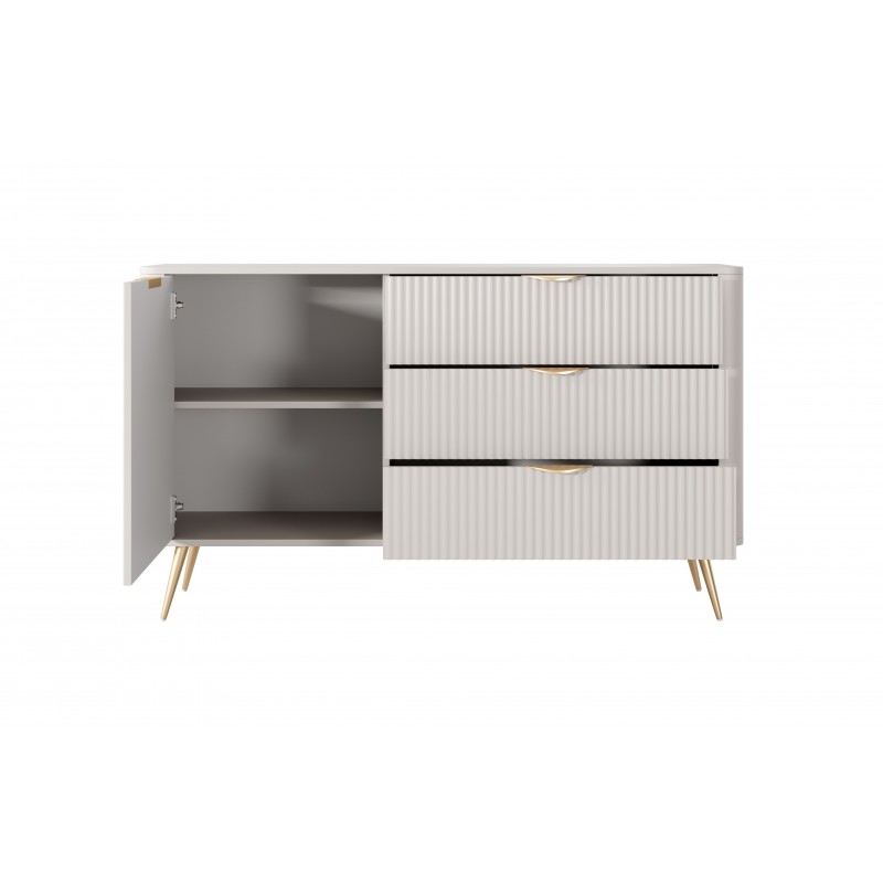 Eintürige Kommode mit 3 Schubladen Geriffelt Fronten Goldbeine Goldgriffe LANTE Beige 138 cm 4/9