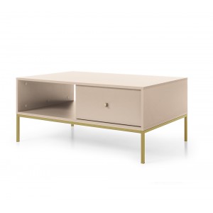 MOLLY Kaffeetisch Couchtisch mit Schublade auf Goldbeine - Beige 1/9