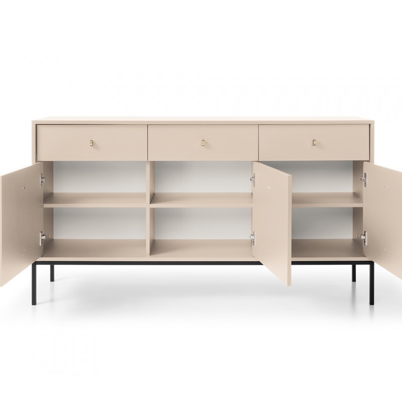 MOLLY 154 cm Kommode dreitürige mit 3 Schubladen  auf Schwarzbeine - Beige 2/9