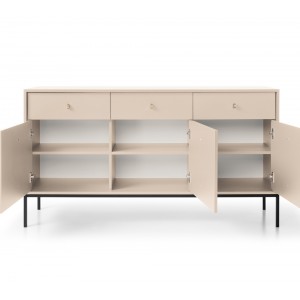 MOLLY 154 cm Kommode dreitürige mit 3 Schubladen  auf Schwarzbeine - Beige 2/9