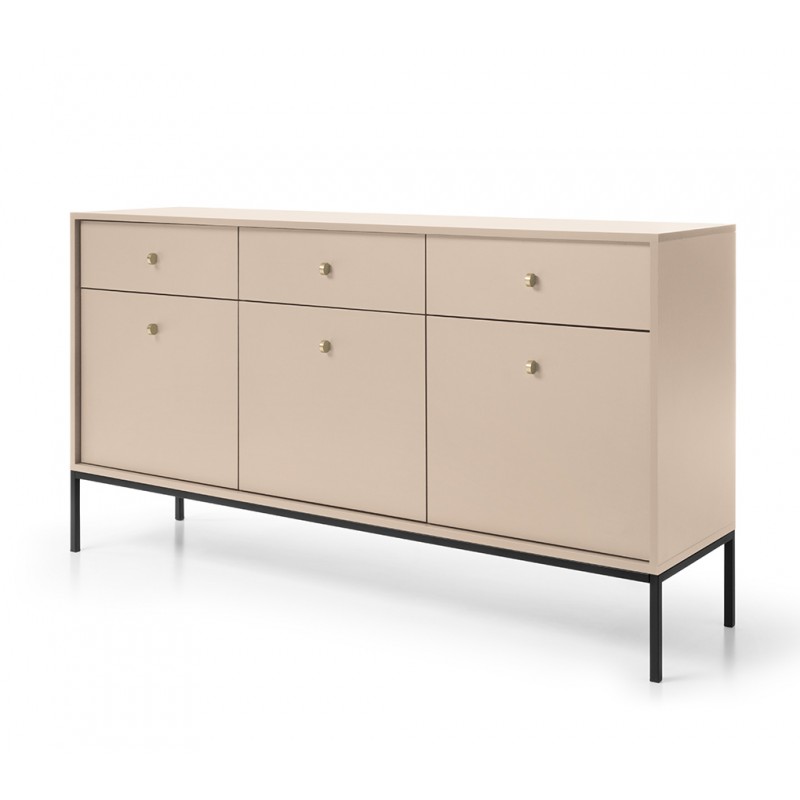 MOLLY 154 cm Kommode dreitürige mit 3 Schubladen  auf Schwarzbeine - Beige 1/9