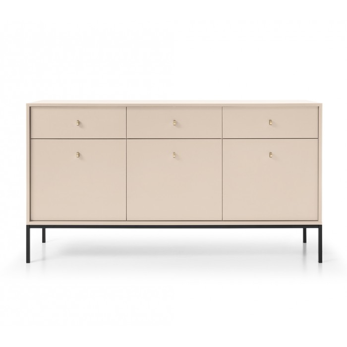 MOLLY 154 cm Kommode dreitürige mit 3 Schubladen  auf Schwarzbeine - Beige