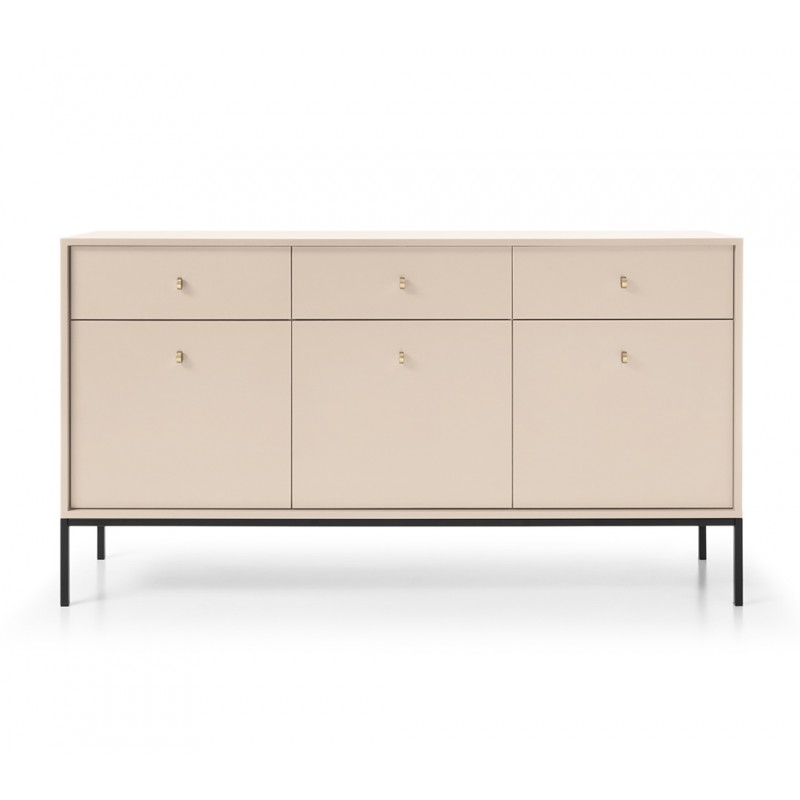 MOLLY 154 cm Kommode dreitürige mit 3 Schubladen  auf Schwarzbeine - Beige 3/9