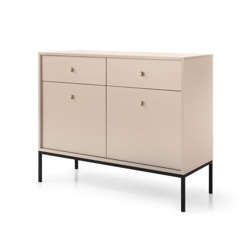 MOLLY 104 cm Kommode 2-türige mit 2 Schubladen auf Schwarzbeine - Beige 1/9