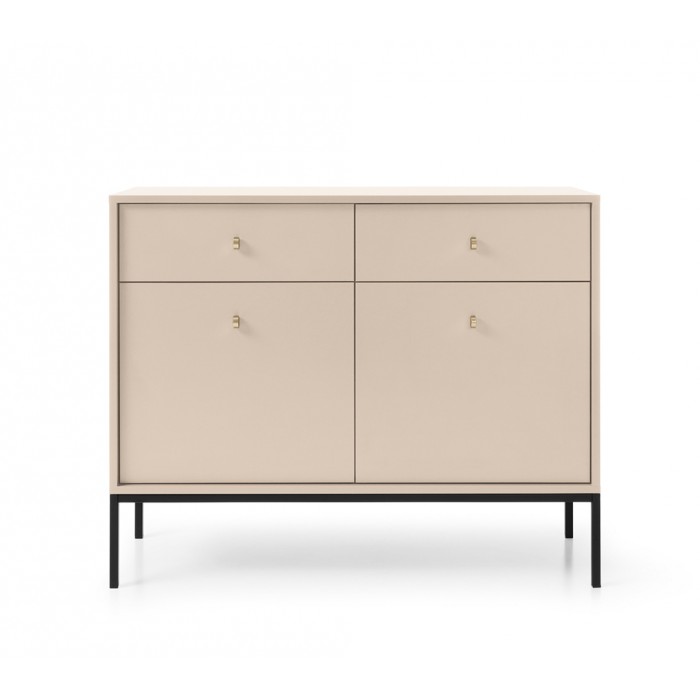 MOLLY 104 cm Kommode 2-türige mit 2 Schubladen auf Schwarzbeine - Beige