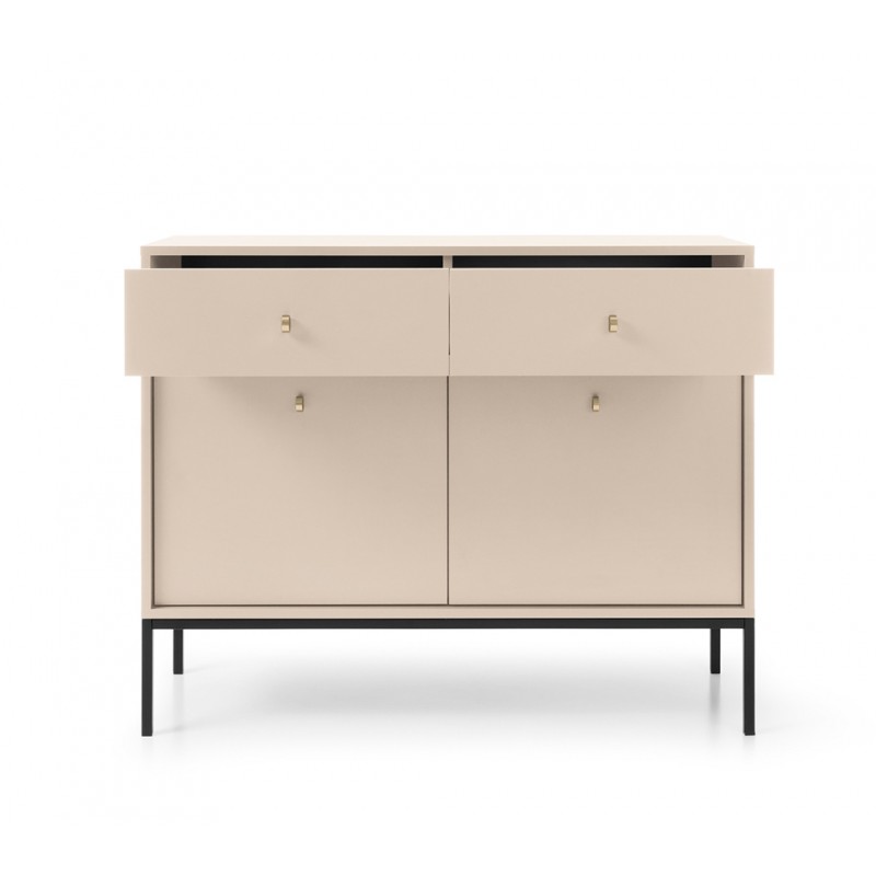 MOLLY 104 cm Kommode 2-türige mit 2 Schubladen auf Schwarzbeine - Beige 4/9