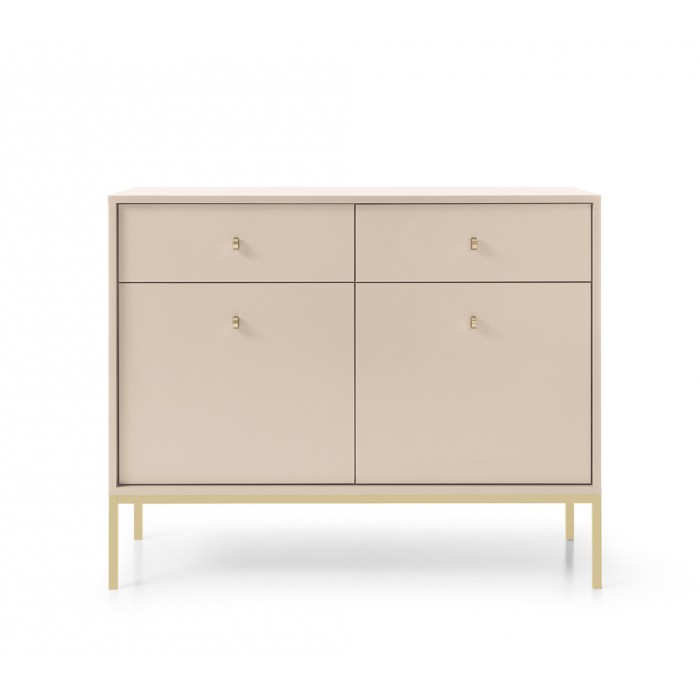 MOLLY 104 cm Kommode 2-türige mit 2 Schubladen auf Goldbeine - Beige