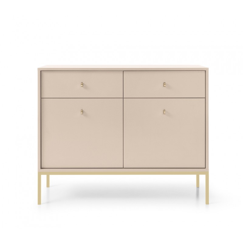 MOLLY 104 cm Kommode 2-türige mit 2 Schubladen auf Goldbeine - Beige 4/9