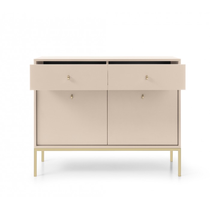 MOLLY 104 cm Kommode 2-türige mit 2 Schubladen auf Goldbeine - Beige