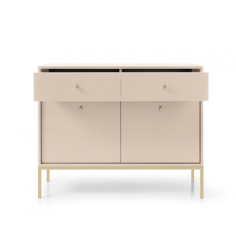 MOLLY 104 cm Kommode 2-türige mit 2 Schubladen auf Goldbeine - Beige 5/9