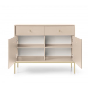 MOLLY 104 cm Kommode 2-türige mit 2 Schubladen auf Goldbeine - Beige 2/9