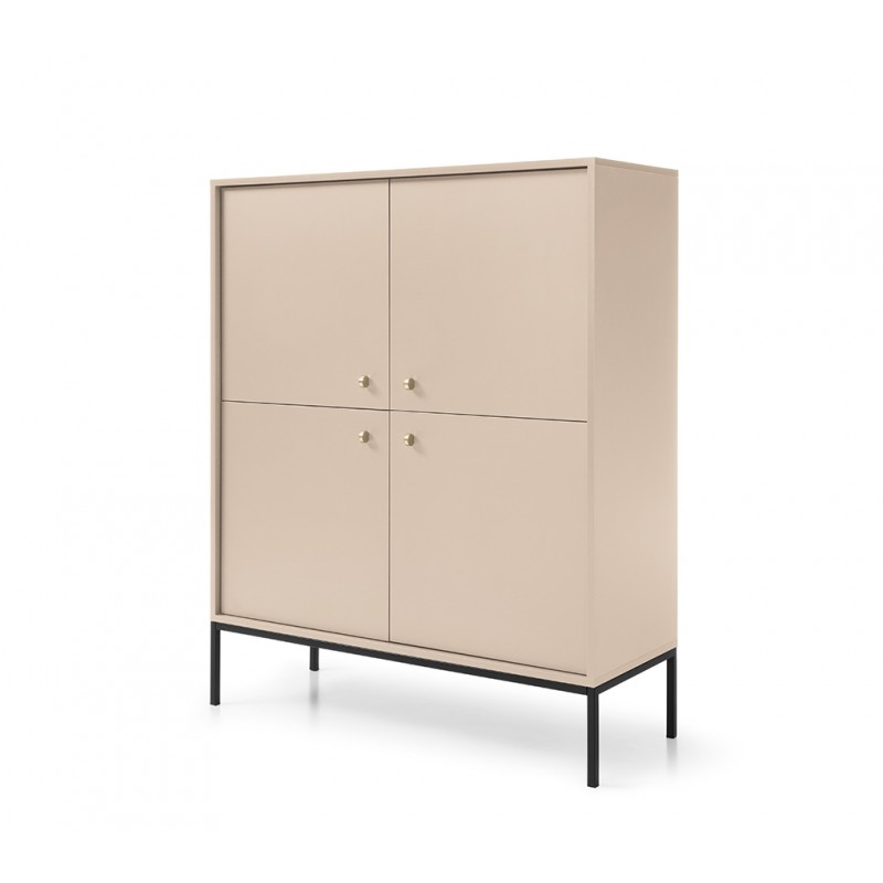 MOLLY 104 cm Vitrine Hoche Kommode 4-türig auf Schwarzbeine - Beige 1/9