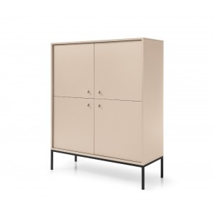 MOLLY 104 cm Vitrine Hoche Kommode 4-türig auf Schwarzbeine - Beige 1/9