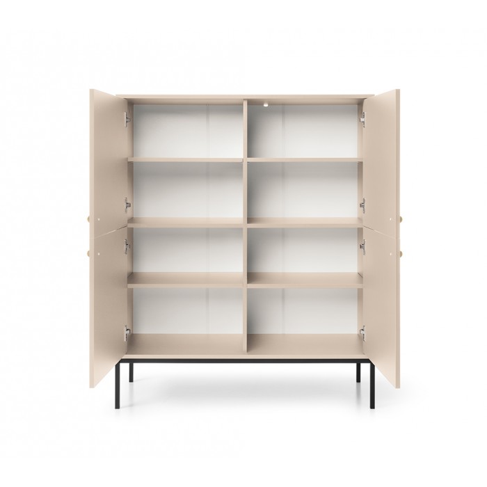 MOLLY 104 cm Vitrine Hoche Kommode 4-türig auf Schwarzbeine - Beige