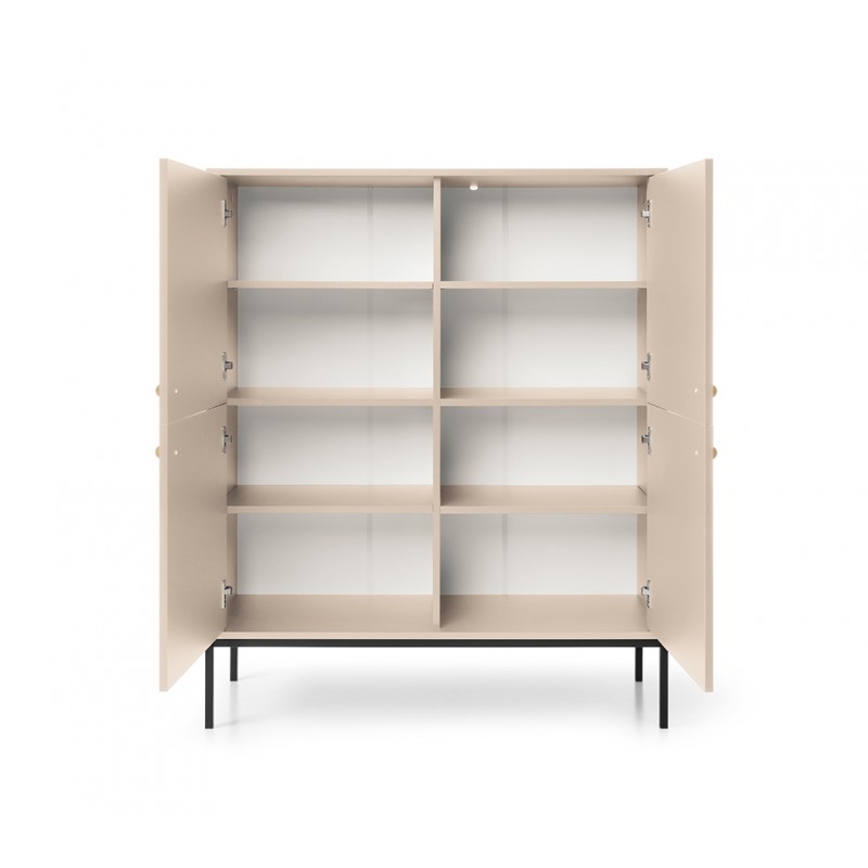 MOLLY 104 cm Vitrine Hoche Kommode 4-türig auf Schwarzbeine - Beige 4/9