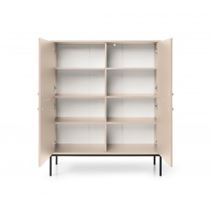 MOLLY 104 cm Vitrine Hoche Kommode 4-türig auf Schwarzbeine - Beige 4/9