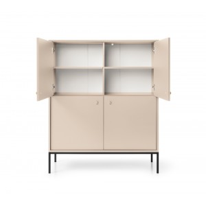 MOLLY 104 cm Vitrine Hoche Kommode 4-türig auf Schwarzbeine - Beige 2/9