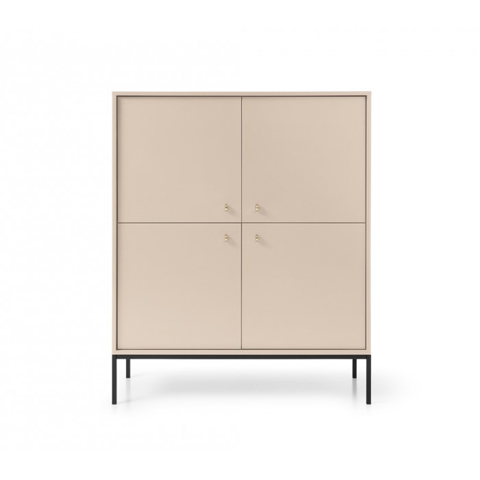 MOLLY 104 cm Vitrine Hoche Kommode 4-türig auf Schwarzbeine - Beige