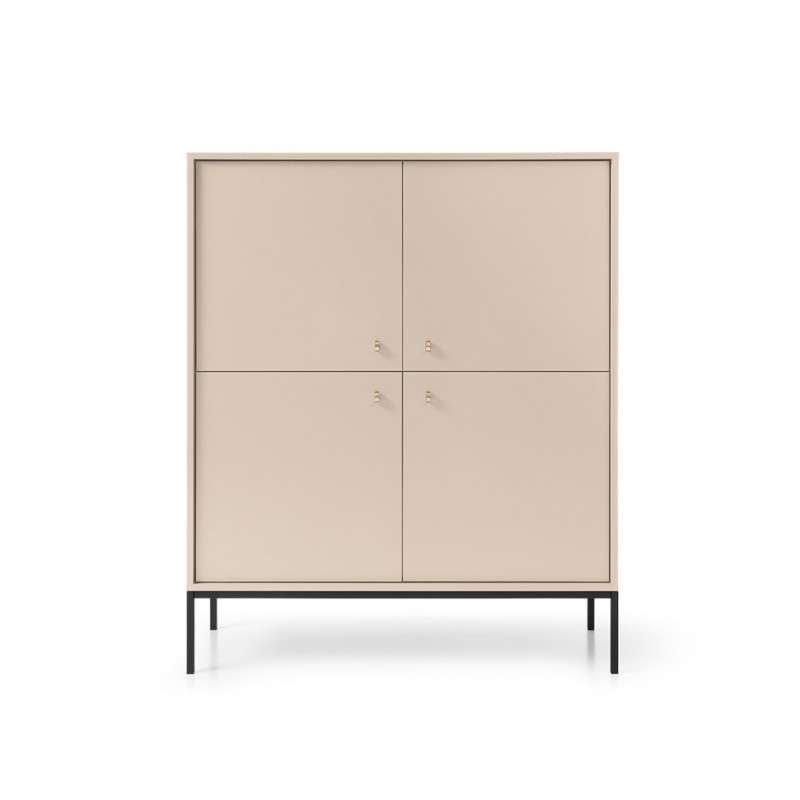 MOLLY 104 cm Vitrine Hoche Kommode 4-türig auf Schwarzbeine - Beige 3/9