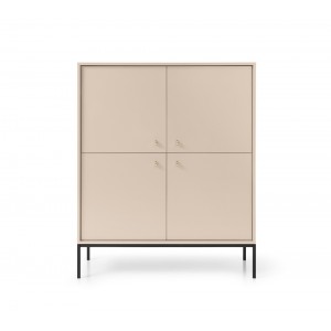 MOLLY 104 cm Vitrine Hoche Kommode 4-türig auf Schwarzbeine - Beige 3/9