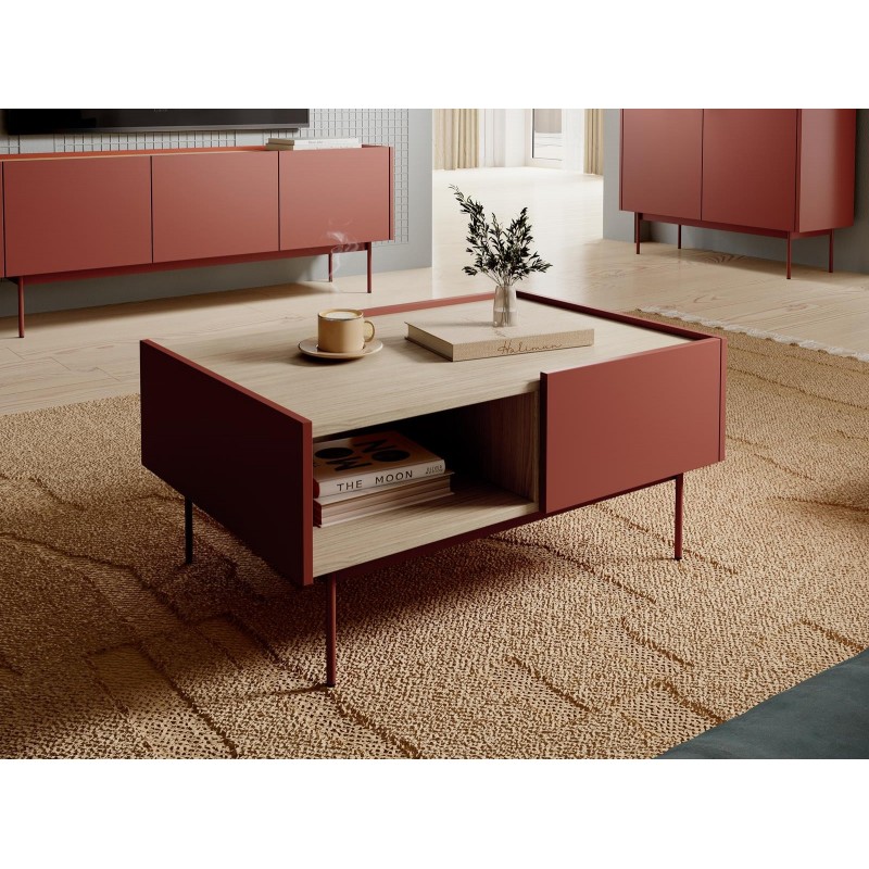 Couchtisch Kaffetisch Wohnzimmertisch mit Schubladen COLOR 97 x 65 cm Rot Ziegelrot 3/9