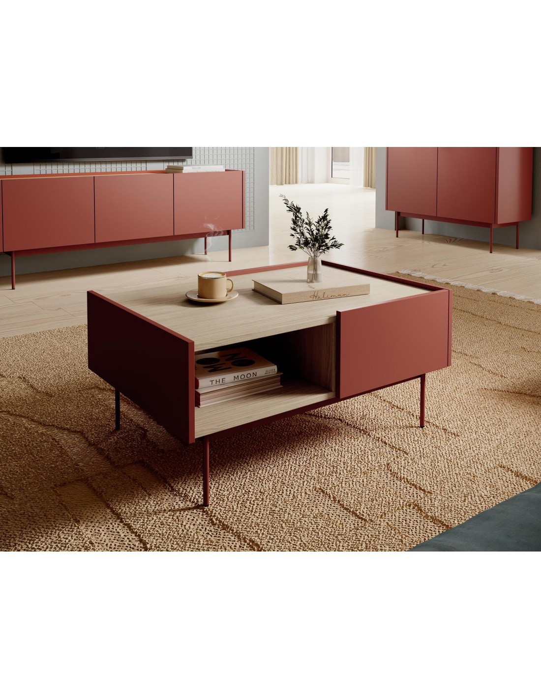 Couchtisch Kaffetisch Wohnzimmertisch mit Schubladen COLOR 97 x 65 cm Rot Ziegelrot