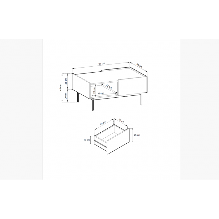 Couchtisch Kaffetisch Wohnzimmertisch mit Schubladen COLOR 97 x 65 cm Rot Ziegelrot