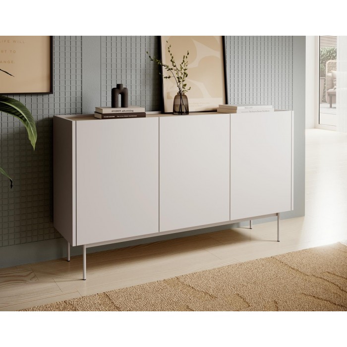 Dreitürige Breite Kommode Sideboard mit hohen Metallbeinen COLOR 144 cm Beige Hellbeige