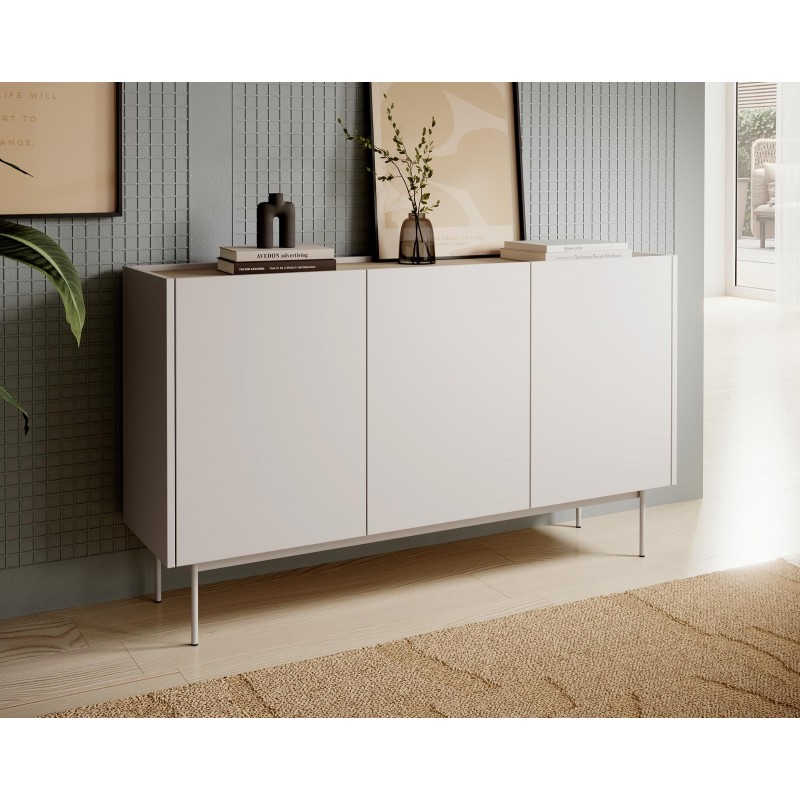 Dreitürige Breite Kommode Sideboard mit hohen Metallbeinen COLOR 144 cm Beige Hellbeige 3/9