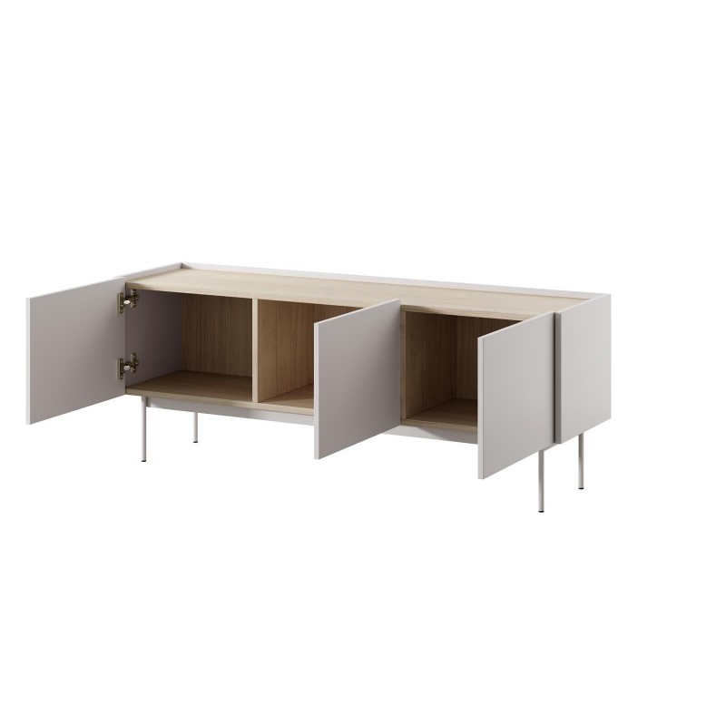 RTV-Schrank TV-Tisch Lowboard für Wohnzimmer mit dreitüren COLOR 144 cm Beige Hellbeige 2/9