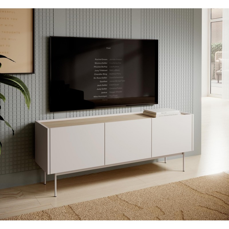 RTV-Schrank TV-Tisch Lowboard für Wohnzimmer mit dreitüren COLOR 144 cm Beige Hellbeige 3/9