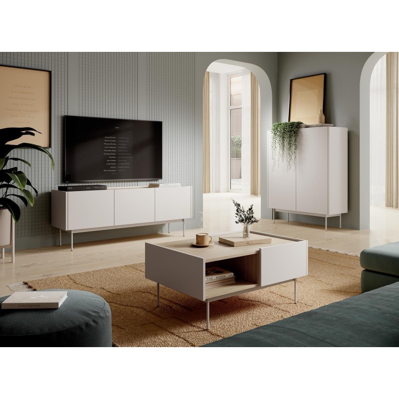 RTV-Schrank TV-Tisch Lowboard für Wohnzimmer mit dreitüren COLOR 144 cm Beige Hellbeige 5/9