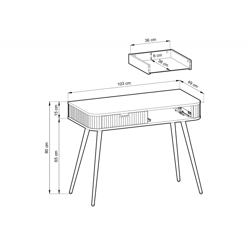 Schminktisch Konsolentisch Schreibtisch mit Schubladen geriffelte Fronten auf goldenen Beinen ZOVA Schwarz 6/9