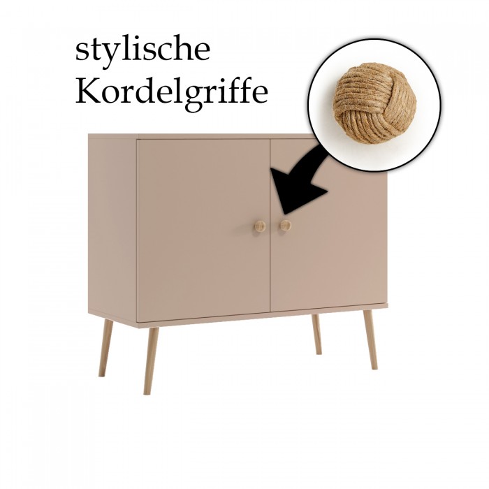 Kommode mit Schnurgriffe 2-türig auf Holzbeinen IKON - Beige Macchiato